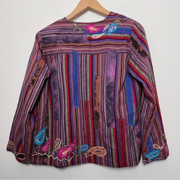 National Geographic Silk Boho Hippie Embroidered Sequin Patchwork Open Jacket S - Picture 10 of 12